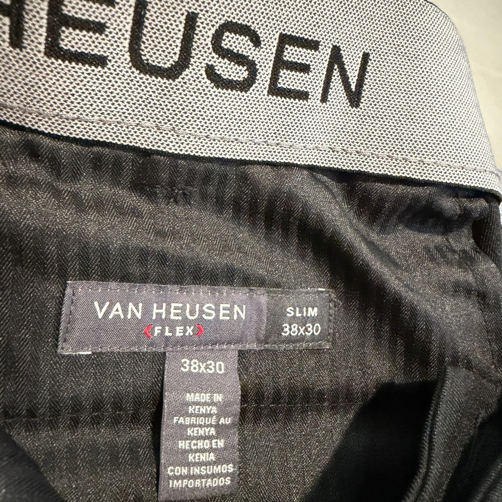 New Van Heusen Flex Slim Fit Men Dress Pant Black 38x30 Flat Front Commuter-6588 - Picture 4 of 12